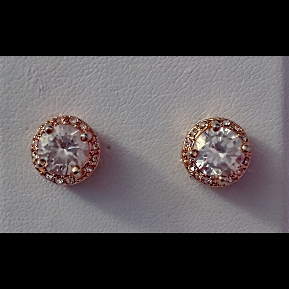 Betsey Johnson Rose Gold/Crystal Stud Earrings